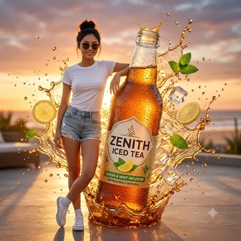 Premium commercial beverage advertisement sporty woman iced tea