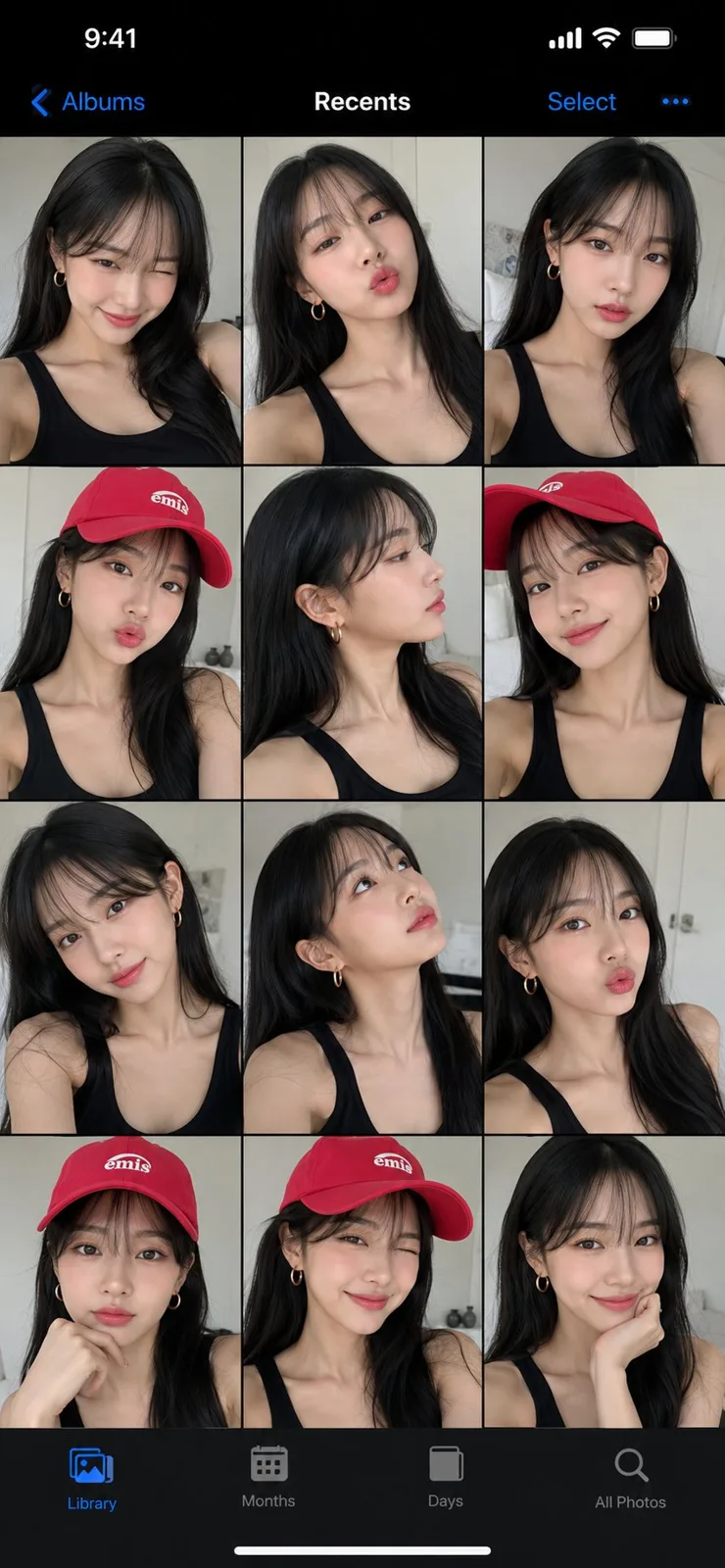 Ultra realistic asian woman selfie collage smartphone gallery — After