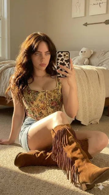 Golden hour boho mirror selfie