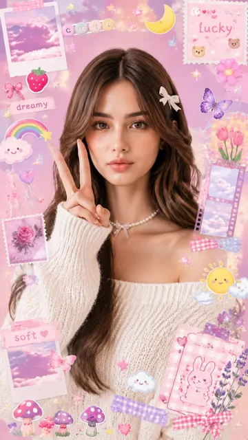 Cute korean woman y2k kawaii aesthetic