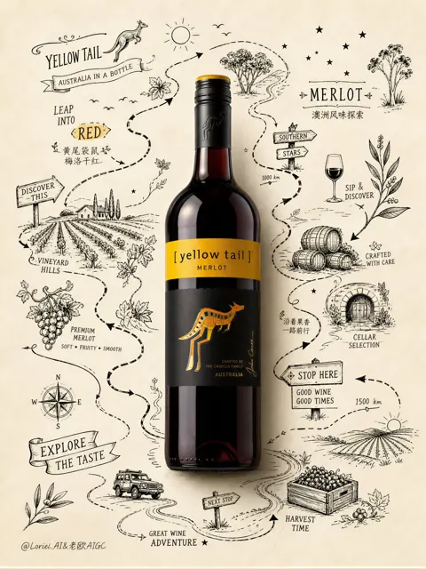 Yellow tail merlot realistic adventure poster design