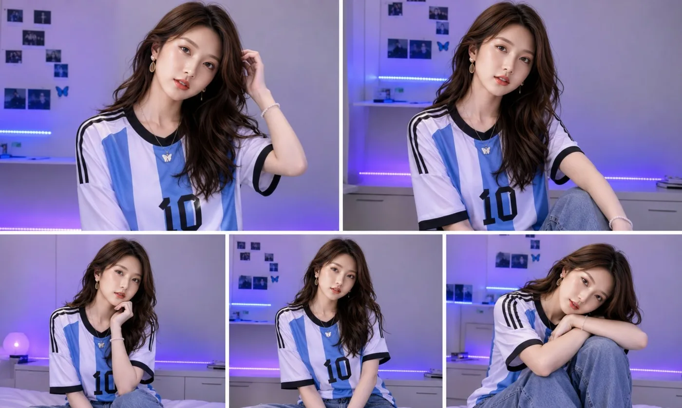 East asian woman argentina jersey collage ai prompt — After