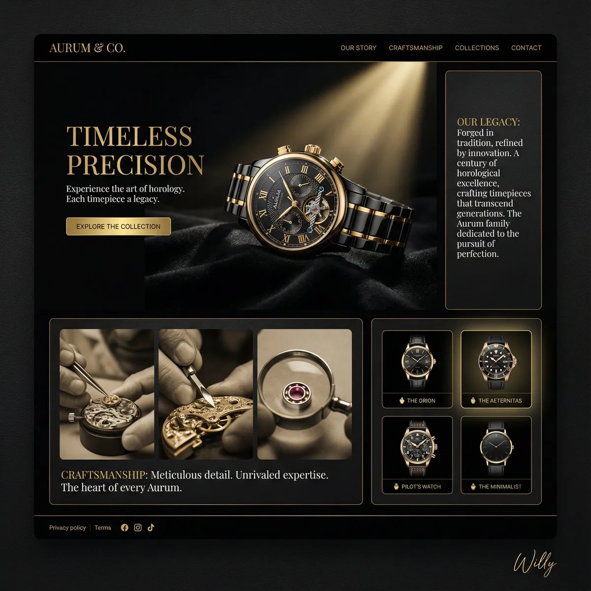 Black gold luxury watch landing page — Sonra