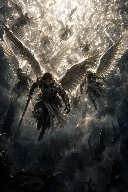 Celestial descent angelic warriors dark fantasy