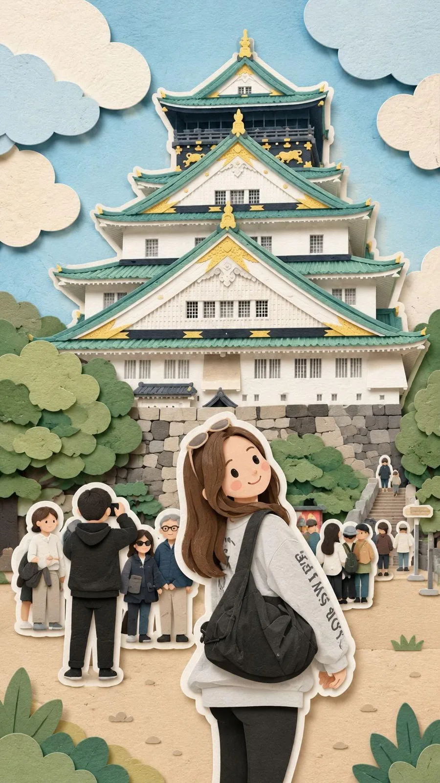 Whimsical kawaii travel paper cut diorama — Sonra