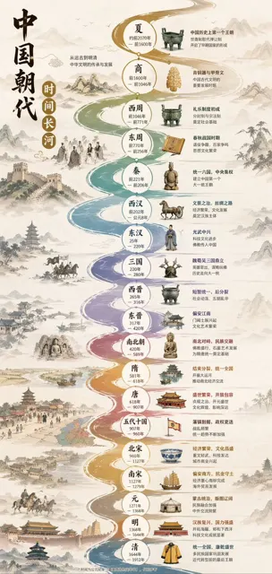 Chinese dynasty timeline infographic