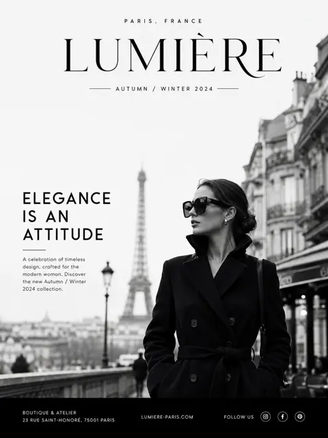 Minimalist parisian luxury fashion advertisement poster