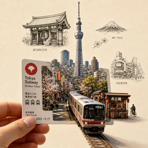 Premium travel art city ticket portal illustration