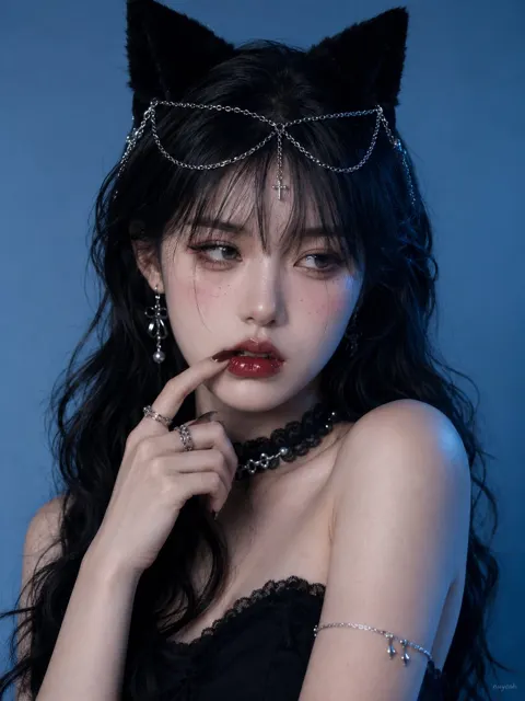 Dark sweet cool cat style makeup portrait