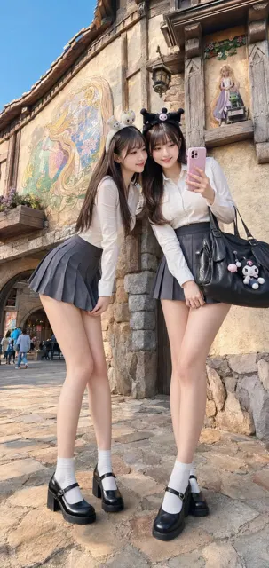 Fantasy theme park east asian women vacation photo