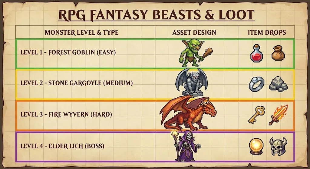 Fantasy monster loot sheet — Sonra