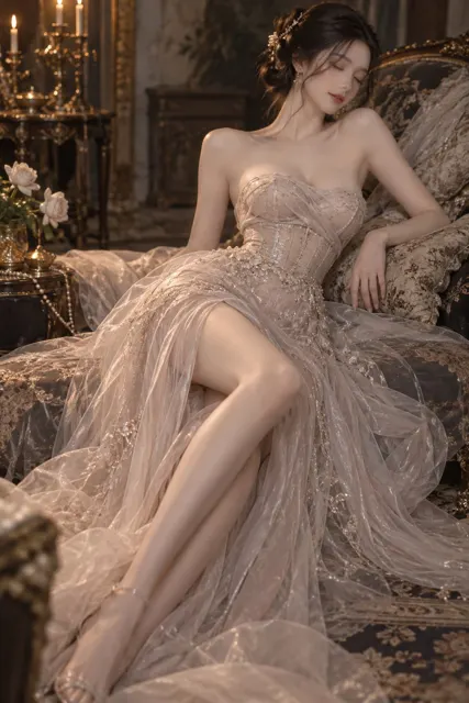Lazy luxurious strapless gauze gown