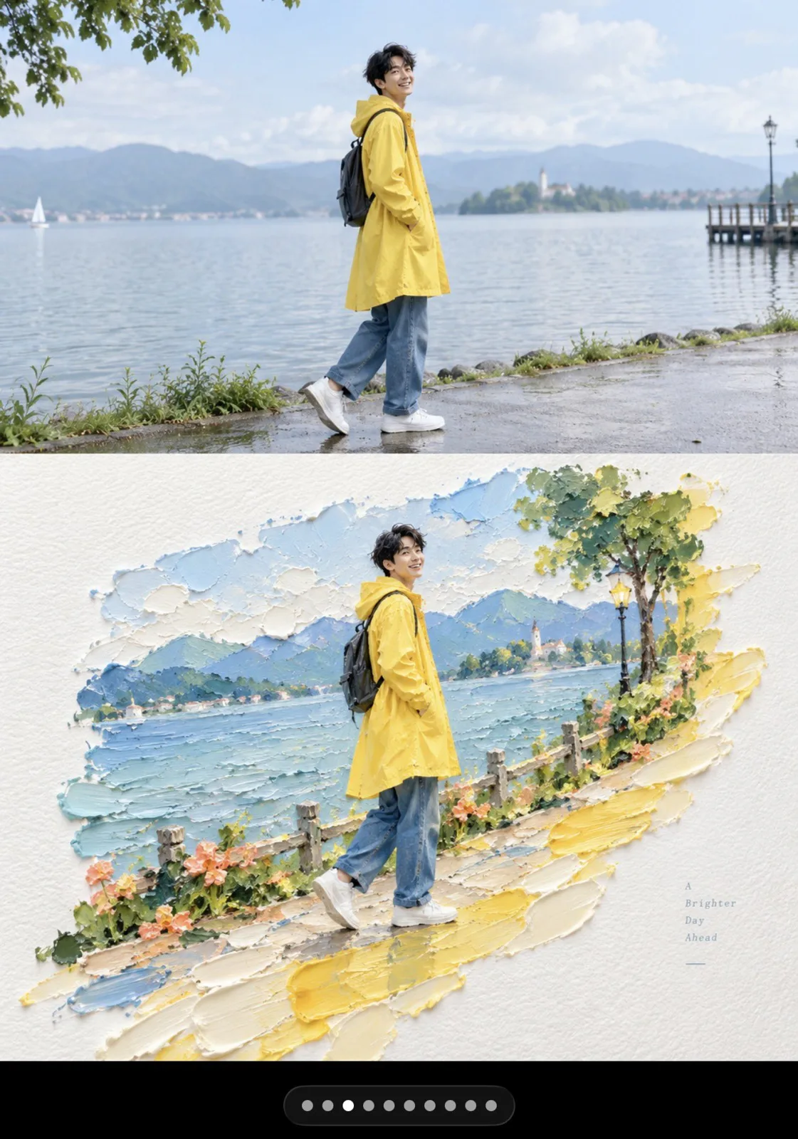 Vertical split photo to 3d impasto micro landscape — After