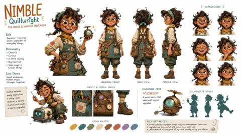 Original character identity board concept art prompt