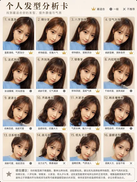 Personal hairstyle analysis card grid guide