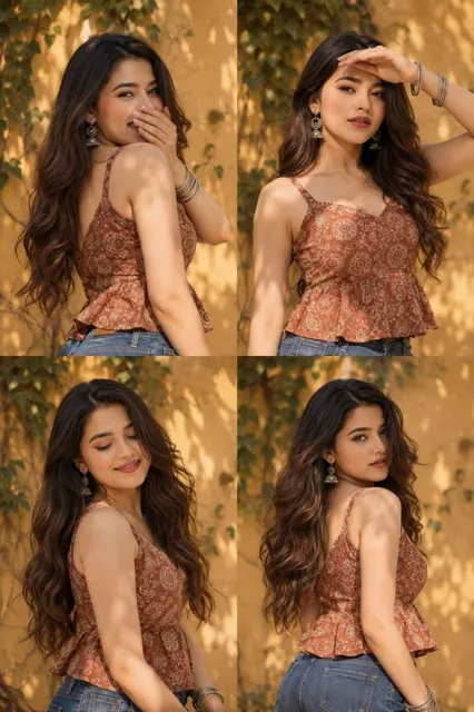Indian woman golden hour portrait grid