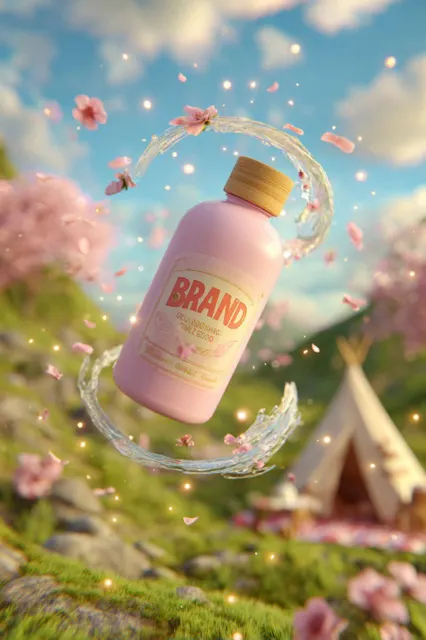 Whimsical magical garden hair conditioner product scene