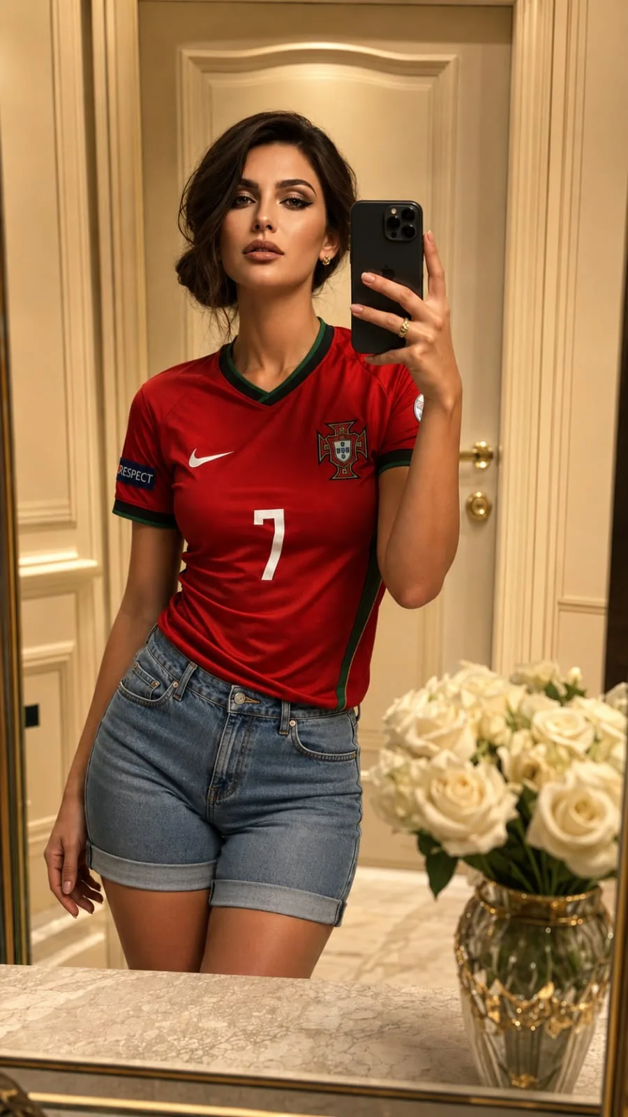 Ultra realistic luxury mirror selfie portugal jersey — After