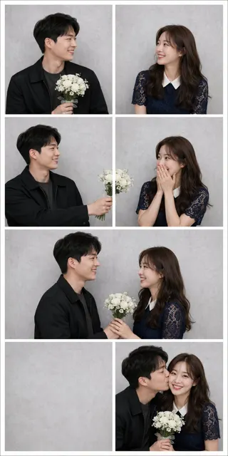 Romantic east asian couple photo booth strip