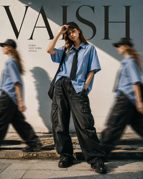 Cinematic fashion editorial urban streetwear woman