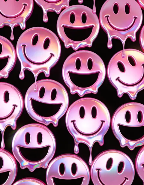 Holographic melting smiley pattern