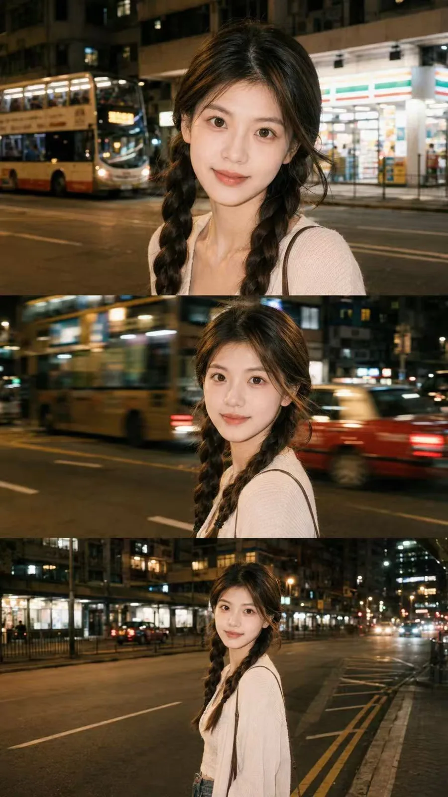 Realistic urban night street photo strip portrait — After