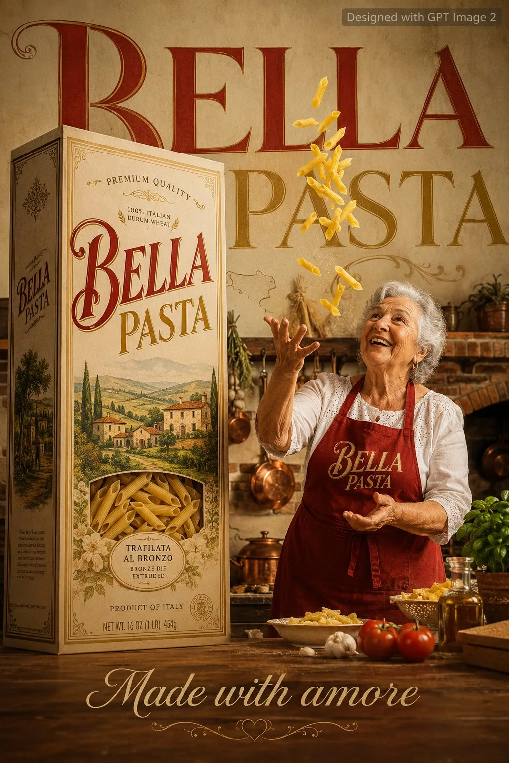 Warm italian food advertisement pasta poster — Sonra