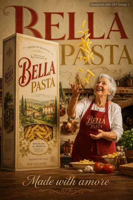 Warm italian food advertisement pasta poster