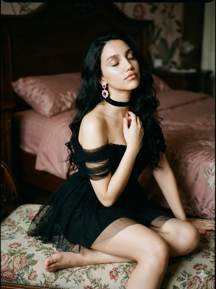 Dark rose serene black tulle girl — Sonra