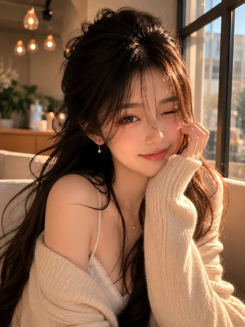 Ultra detailed east asian woman portrait golden hour