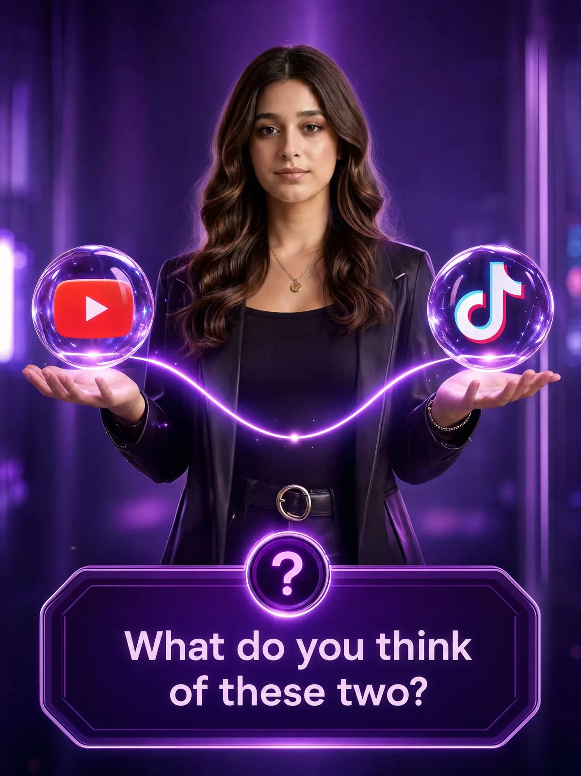 Face consistency social media comparison neon purple studio — After