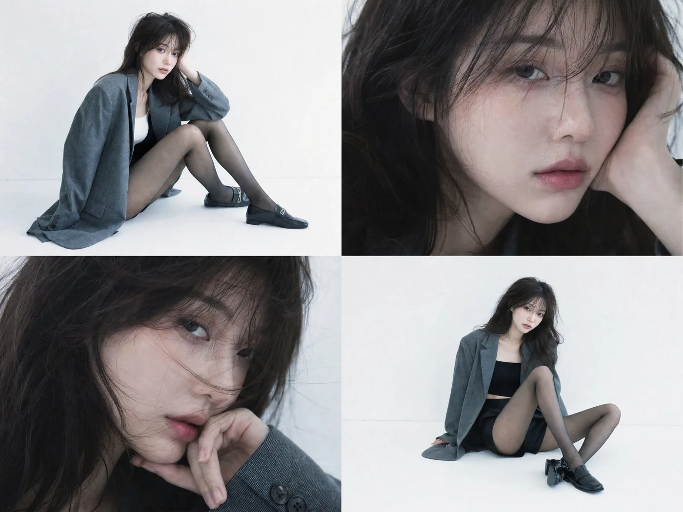 Korean fashion magazine four panel editorial grid — Sonra