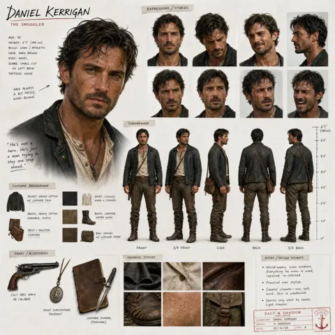 High end cinematic character design sheet