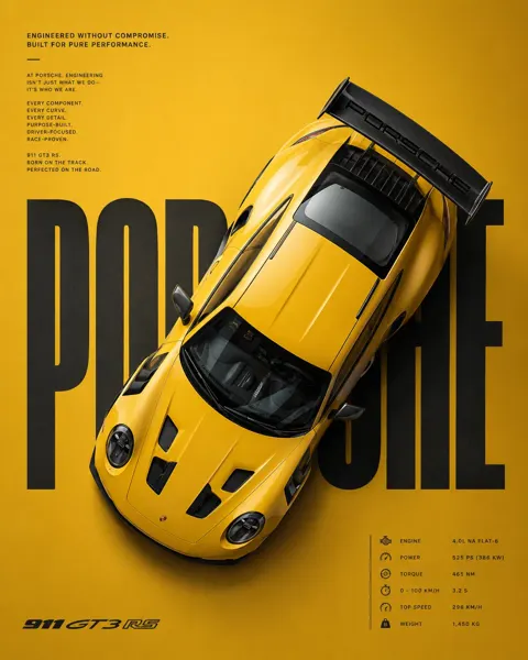 Premium yellow porsche minimalist automotive poster
