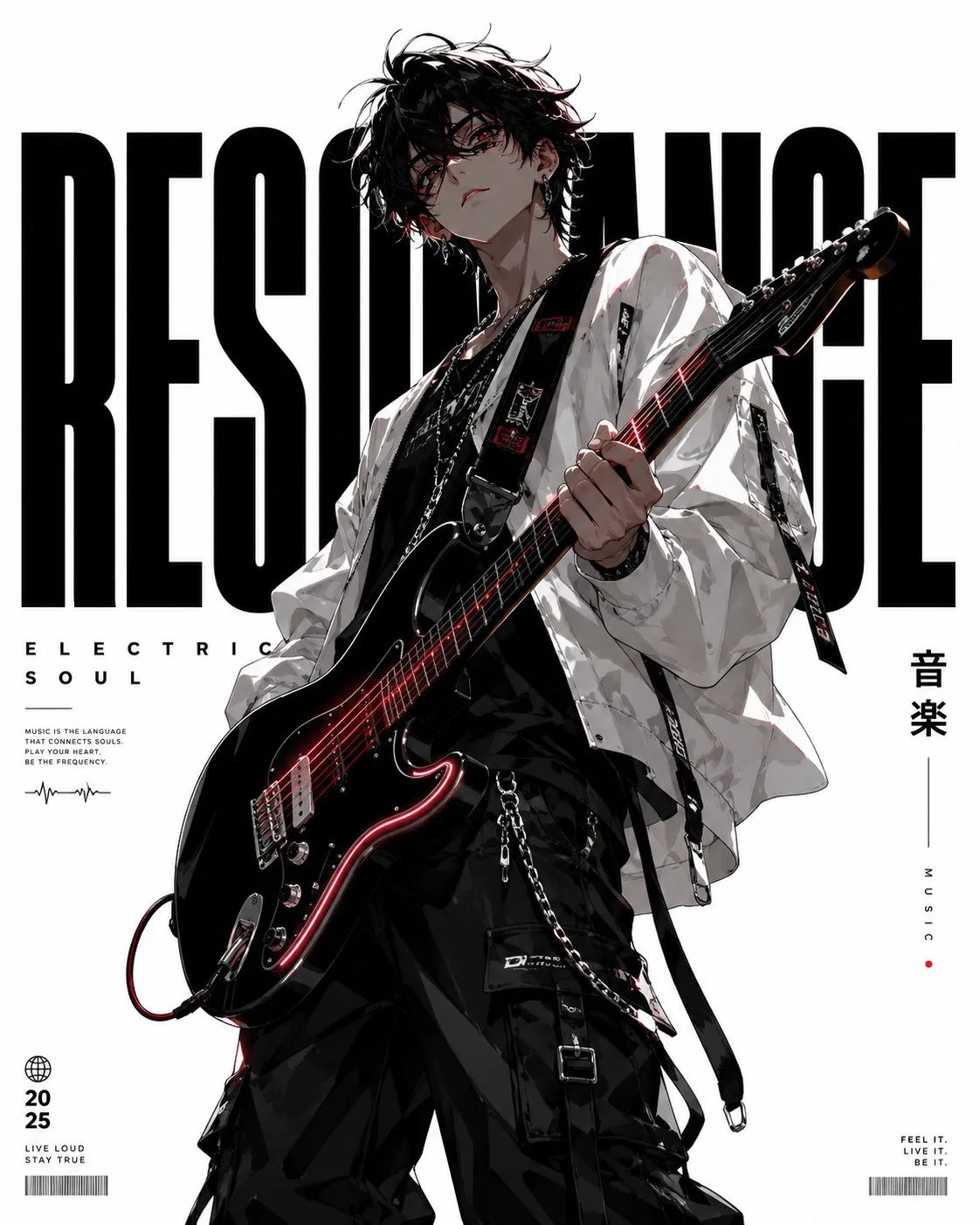 Minimalist anime guitarist poster — After