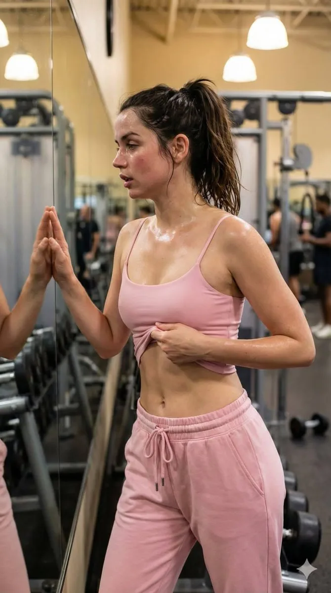Gym mirror sweaty stretch — After