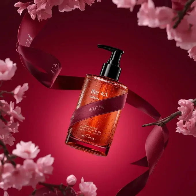 Ultra realistic amber floating oil bottle — After