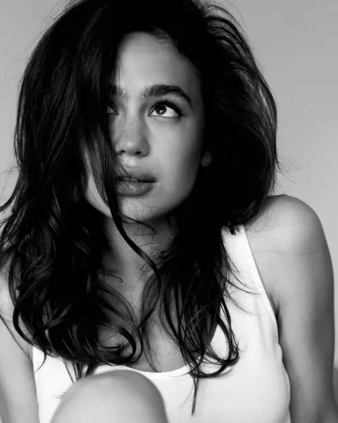 Ultra realistic bw editorial fashion portrait young woman