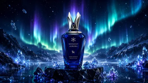 Midnight aurora luxury perfume product photography