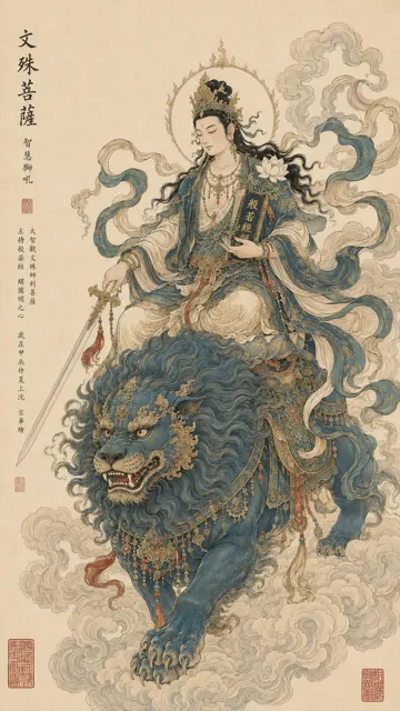 Eastern deity gongbi heavy color icon illustration