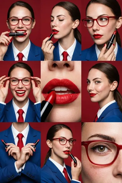 Luxury red lip grid campaign