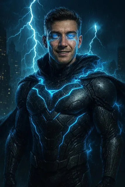 Neon Superhero in the Storm