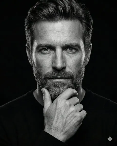 Black and white thinker portrait