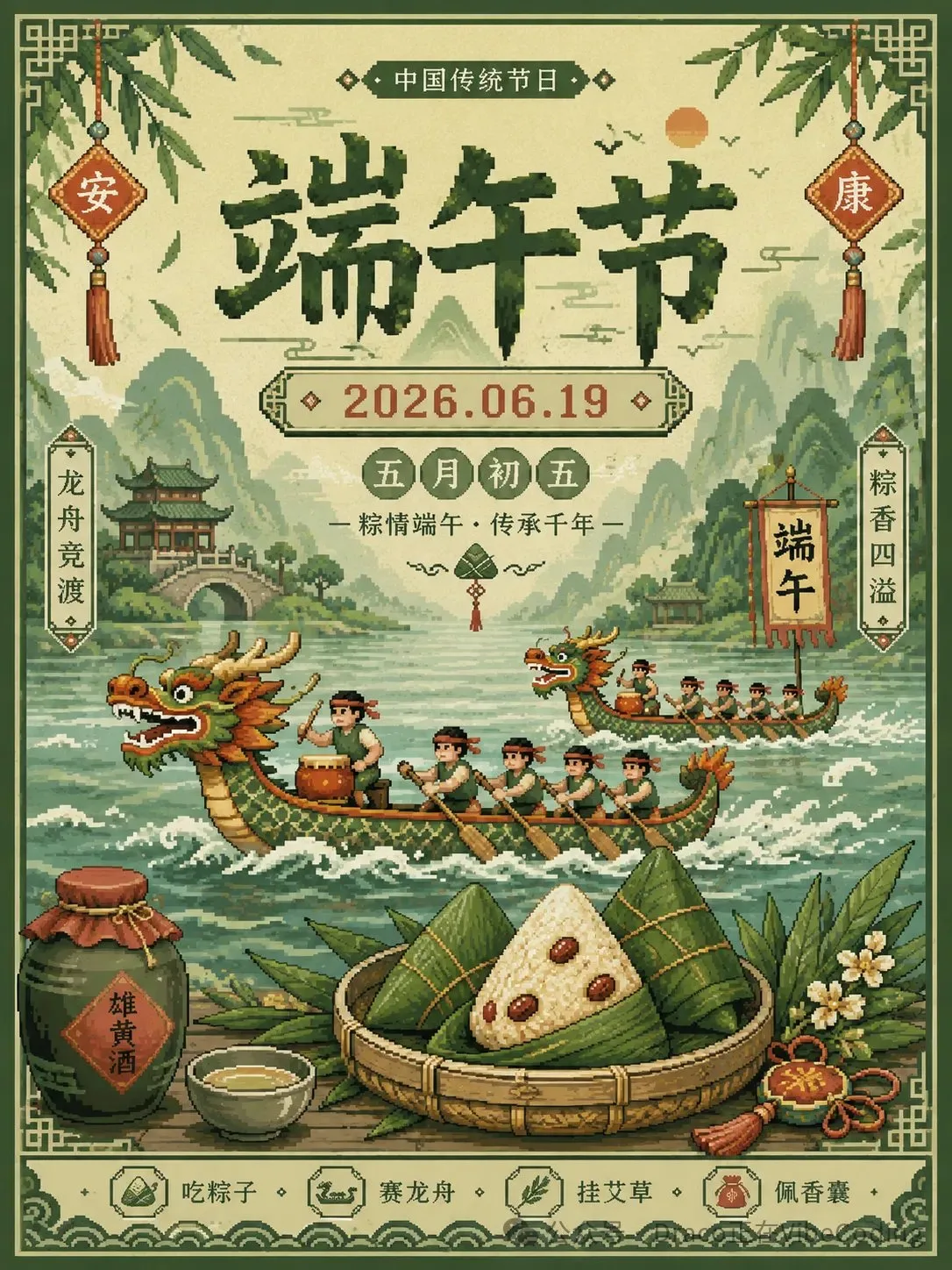 Pixelated dragon boat festival 2026 poster — Sonra