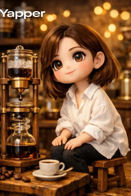 Warm vintage cafe miniature girl