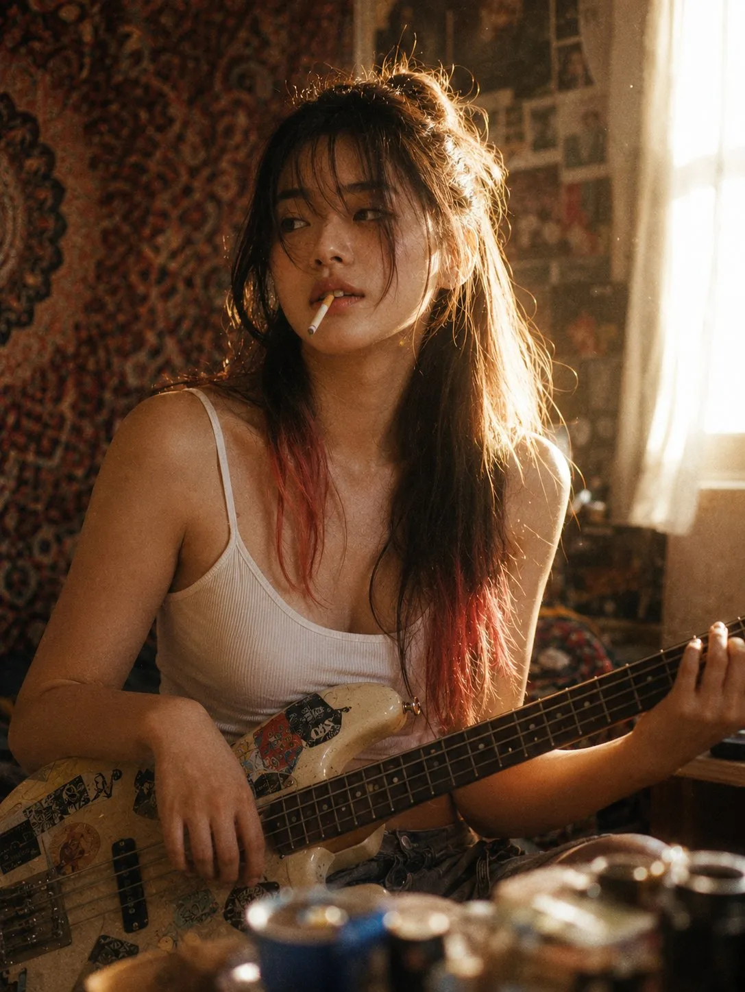 Cinematic indie girl bass guitar summer afternoon — Sonra