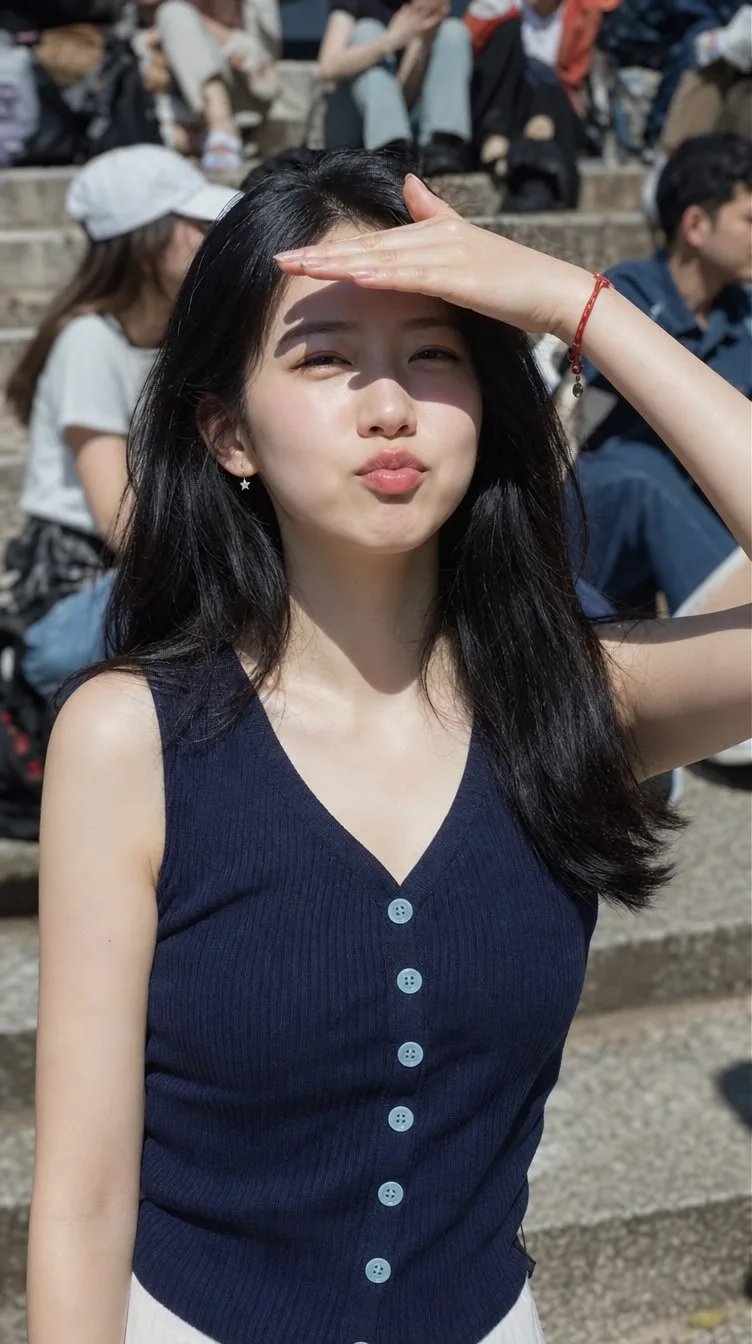 Outdoor sunlight street snap east asian woman — After