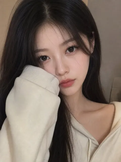 Ultra realistic winter smartphone selfie woman