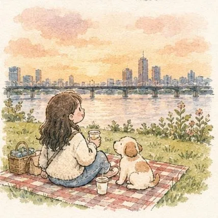 Watercolor anime girl city pets exploration — Sonra