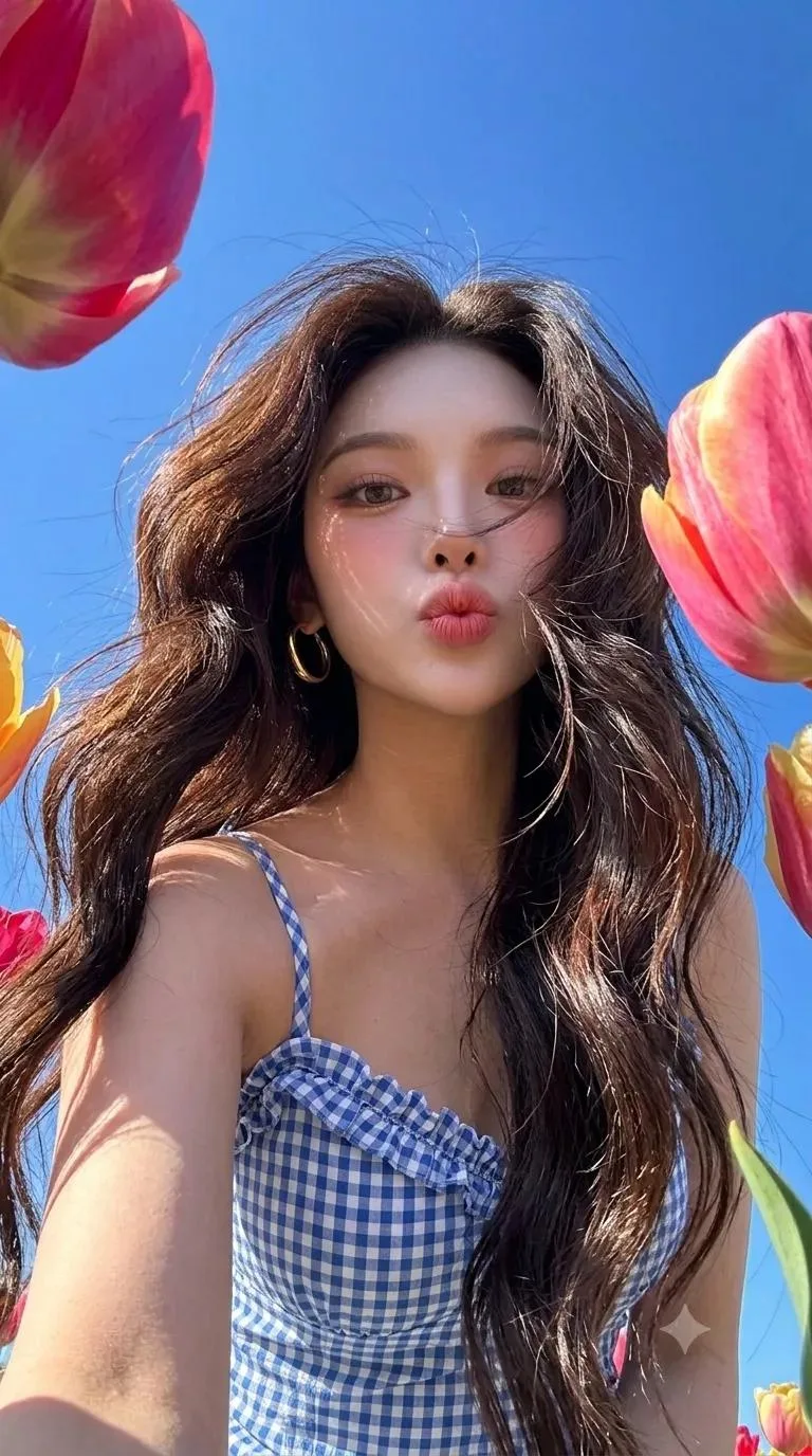 Iphone 17 pro summer selfie tulips blue sky — After